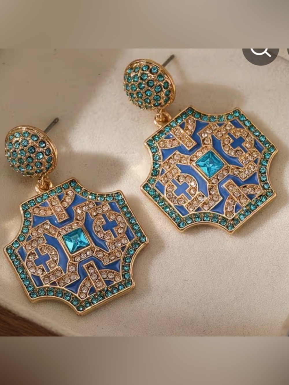 Beautiful blue and purple CZ stone earrings w gold settings. Pierced. NWOT